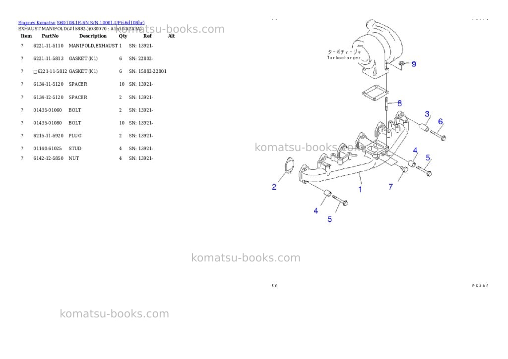 Komatsu s6d108-1e-6n s/n 10001-up Parts catalog cover Page 6