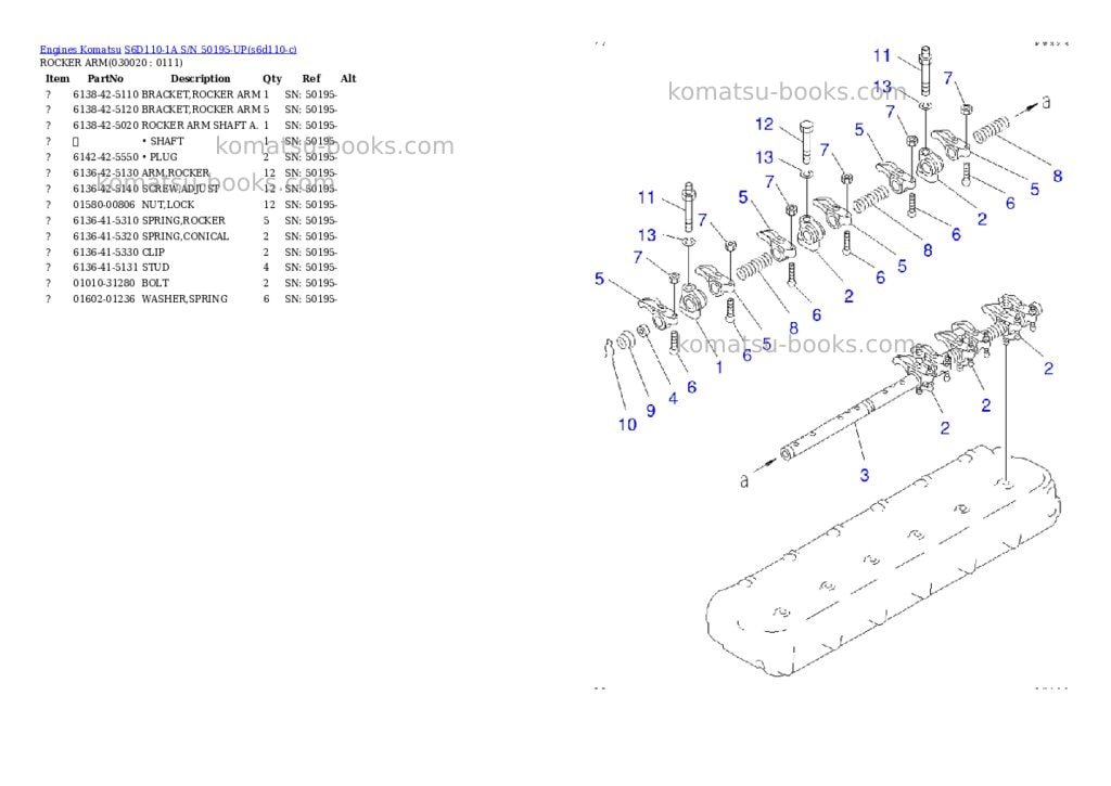 Komatsu S6D110-1A S/N 50195-UP Parts catalog cover Komatsu S6D110-1A S/N 50195-UP Parts catalog cover