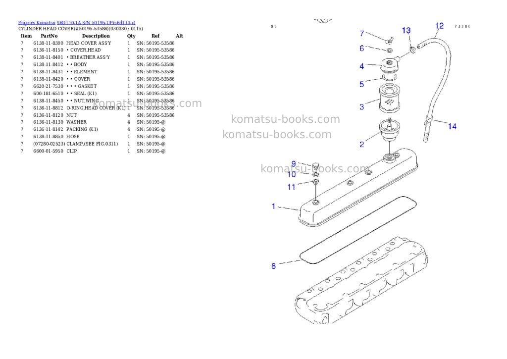 Komatsu S6D110-1A S/N 50195-UP Parts catalog cover Page 2 Komatsu S6D110-1A S/N 50195-UP Parts catalog cover Page 2