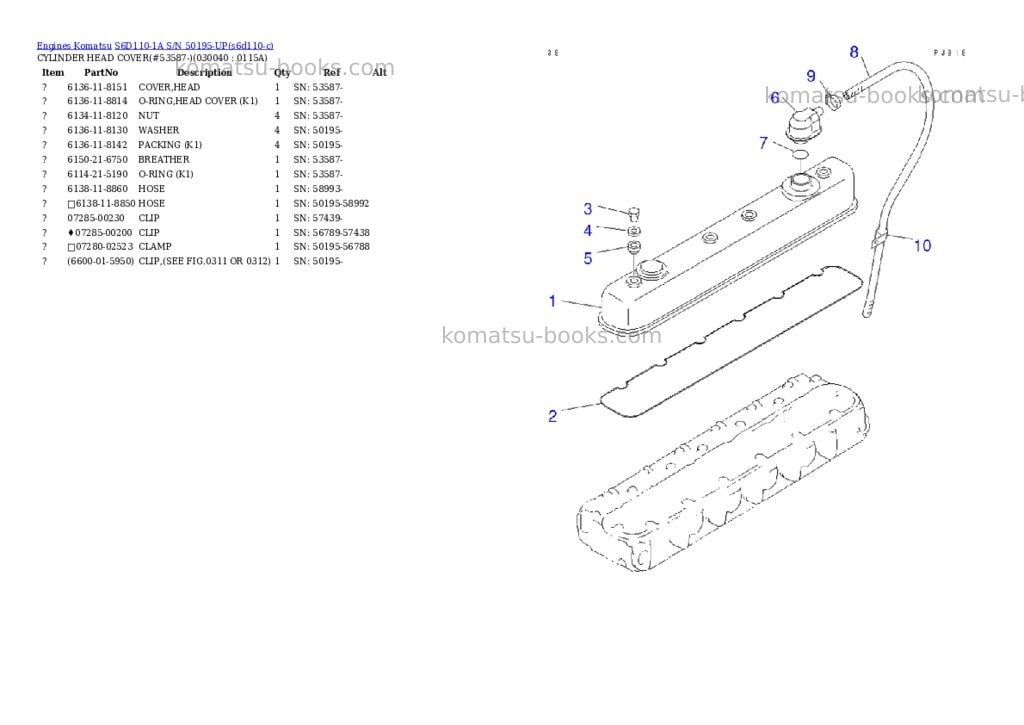 Komatsu S6D110-1A S/N 50195-UP Parts catalog cover Page 3 Komatsu S6D110-1A S/N 50195-UP Parts catalog cover Page 3