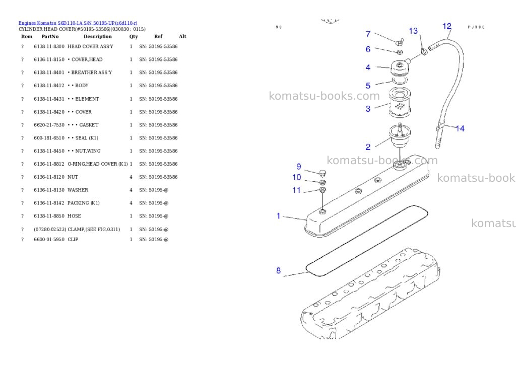 Komatsu s6d110-1a s/n 50195-up Parts catalog cover Page 2 Komatsu s6d110-1a s/n 50195-up Parts catalog cover Page 2