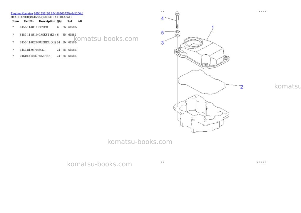 Komatsu s6d125e-2g s/n 60863-up Parts catalog cover Komatsu s6d125e-2g s/n 60863-up Parts catalog cover