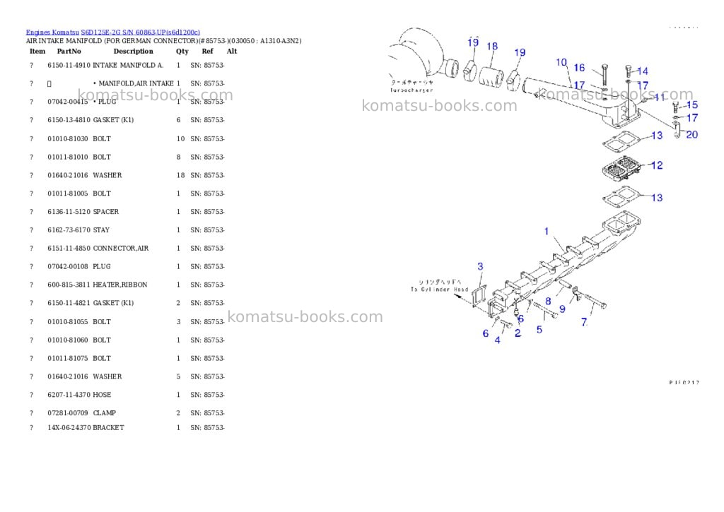 Komatsu s6d125e-2g s/n 60863-up Parts catalog cover Page 3 Komatsu s6d125e-2g s/n 60863-up Parts catalog cover Page 3