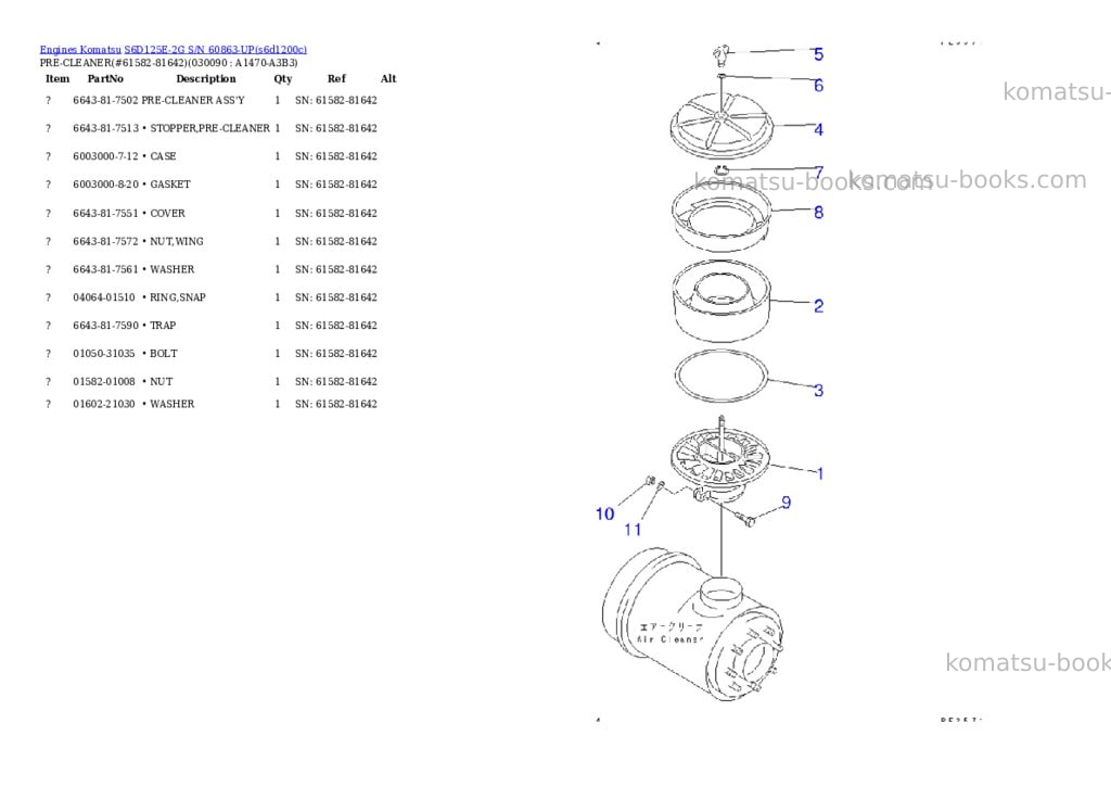Komatsu s6d125e-2g s/n 60863-up Parts catalog cover Page 6 Komatsu s6d125e-2g s/n 60863-up Parts catalog cover Page 6