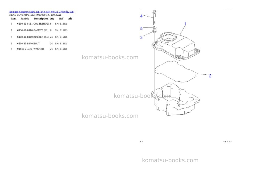 Komatsu S6D125E-2A-6 S/N 60721-UP Parts catalog cover Komatsu S6D125E-2A-6 S/N 60721-UP Parts catalog cover