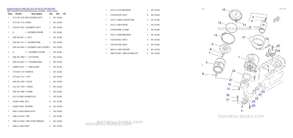 Komatsu S6D125E-2A-6 S/N 60721-UP Parts catalog cover Page 5 Komatsu S6D125E-2A-6 S/N 60721-UP Parts catalog cover Page 5