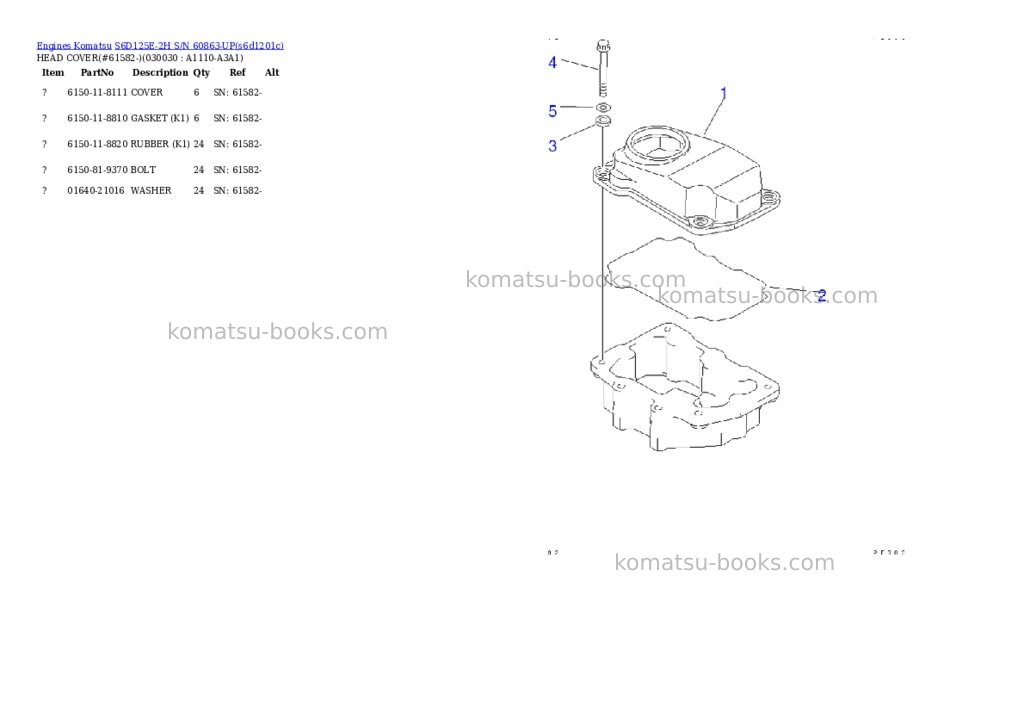 Komatsu s6d125e-2h s/n 60863-up Parts catalog cover Komatsu s6d125e-2h s/n 60863-up Parts catalog cover