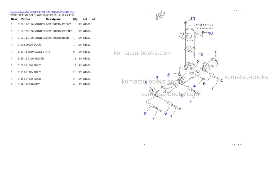 Komatsu s6d125e-2h s/n 60863-up Parts catalog cover Page 7 Komatsu s6d125e-2h s/n 60863-up Parts catalog cover Page 7