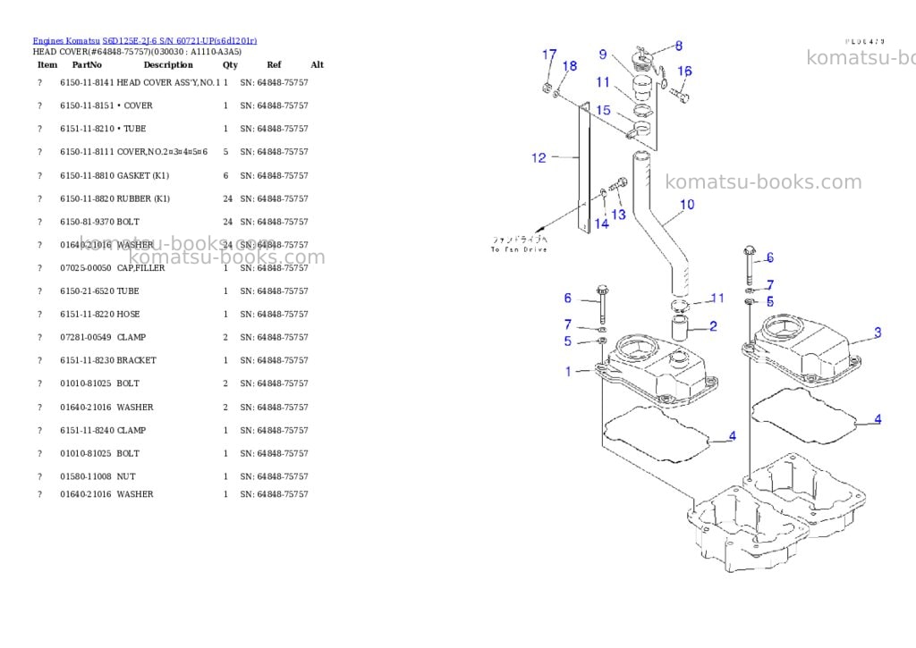 Komatsu S6D125E-2J-6 S/N 60721-UP Parts catalog cover Komatsu S6D125E-2J-6 S/N 60721-UP Parts catalog cover