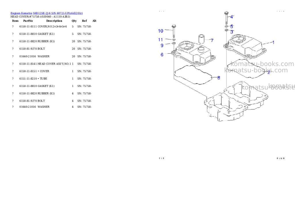 Komatsu S6D125E-2J-6 S/N 60721-UP Parts catalog cover Page 2 Komatsu S6D125E-2J-6 S/N 60721-UP Parts catalog cover Page 2
