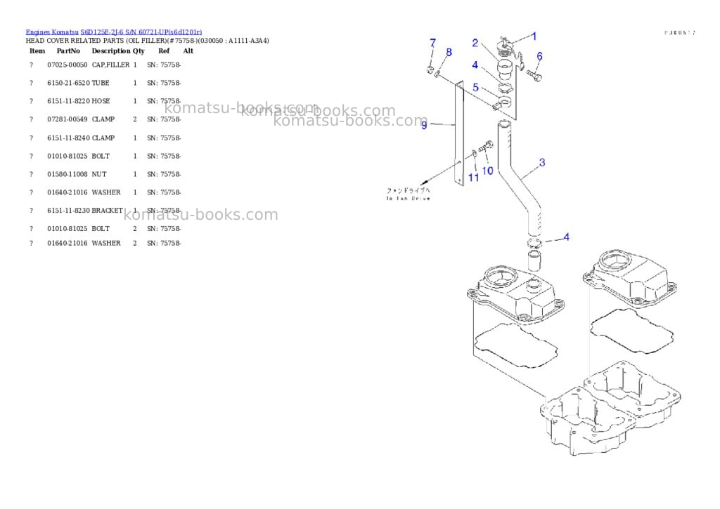 Komatsu S6D125E-2J-6 S/N 60721-UP Parts catalog cover Page 3 Komatsu S6D125E-2J-6 S/N 60721-UP Parts catalog cover Page 3