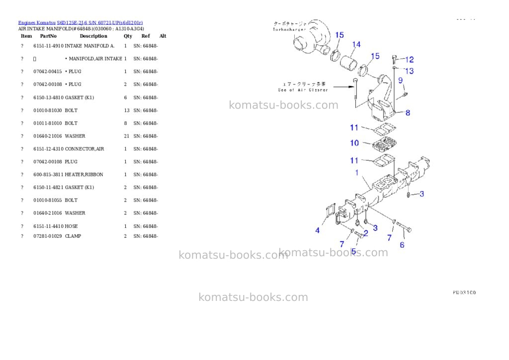 Komatsu S6D125E-2J-6 S/N 60721-UP Parts catalog cover Page 4 Komatsu S6D125E-2J-6 S/N 60721-UP Parts catalog cover Page 4