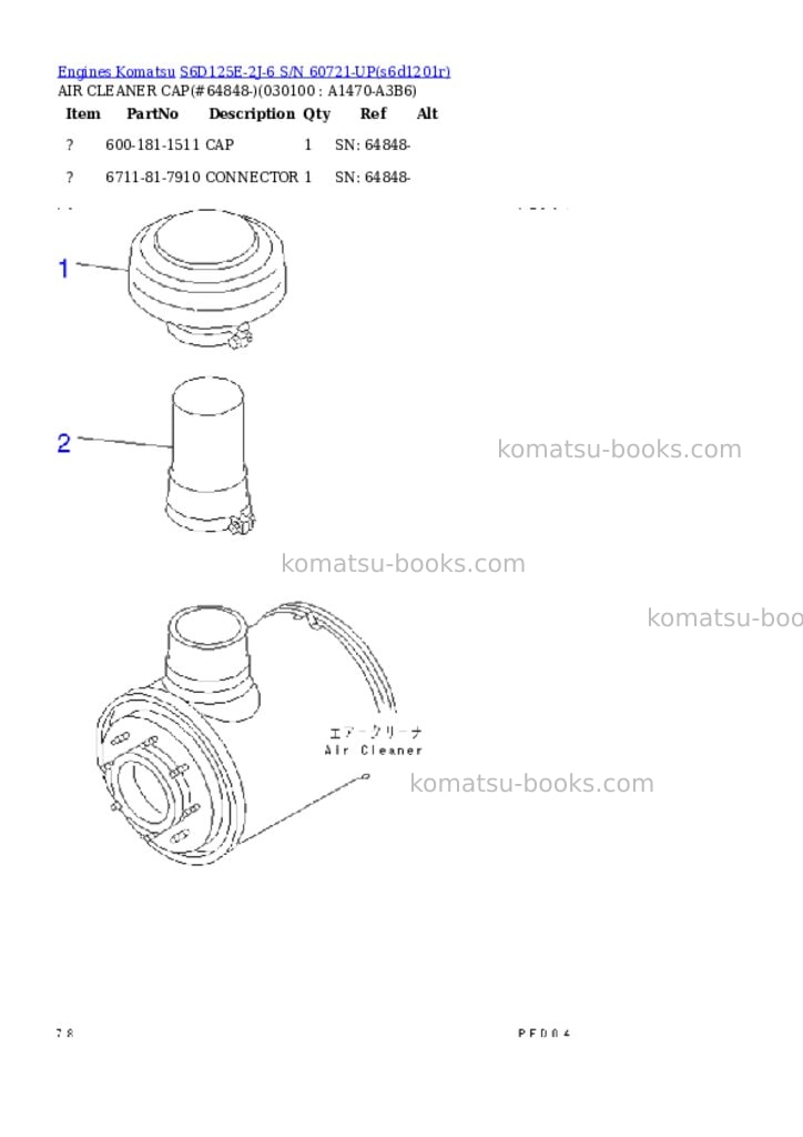 Komatsu S6D125E-2J-6 S/N 60721-UP Parts catalog cover Page 8 Komatsu S6D125E-2J-6 S/N 60721-UP Parts catalog cover Page 8