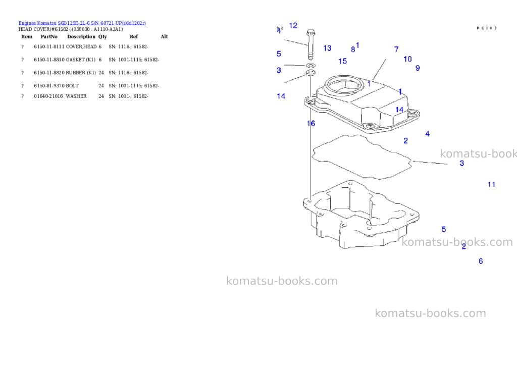 Komatsu S6D125E-2L-6 S/N 60721-UP Parts catalog cover Page 2 Komatsu S6D125E-2L-6 S/N 60721-UP Parts catalog cover Page 2