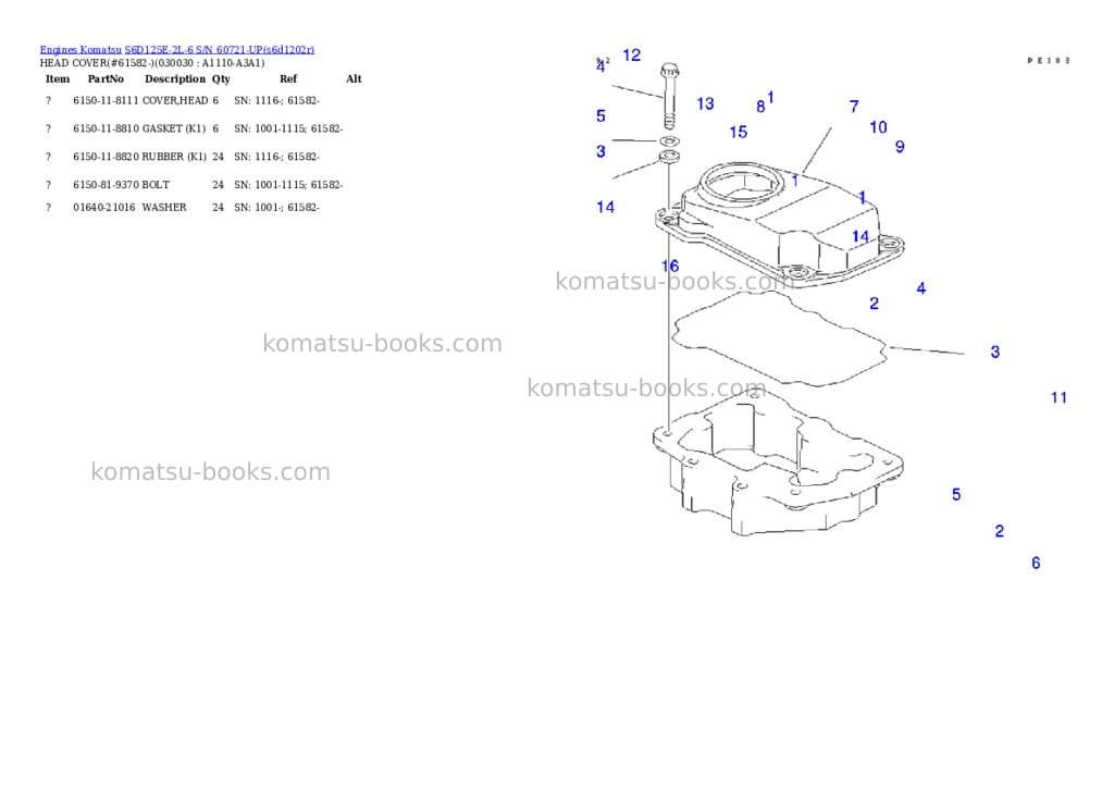 Komatsu S6D125E-2L-6 S/N 60721-UP Parts catalog cover Page 3 Komatsu S6D125E-2L-6 S/N 60721-UP Parts catalog cover Page 3