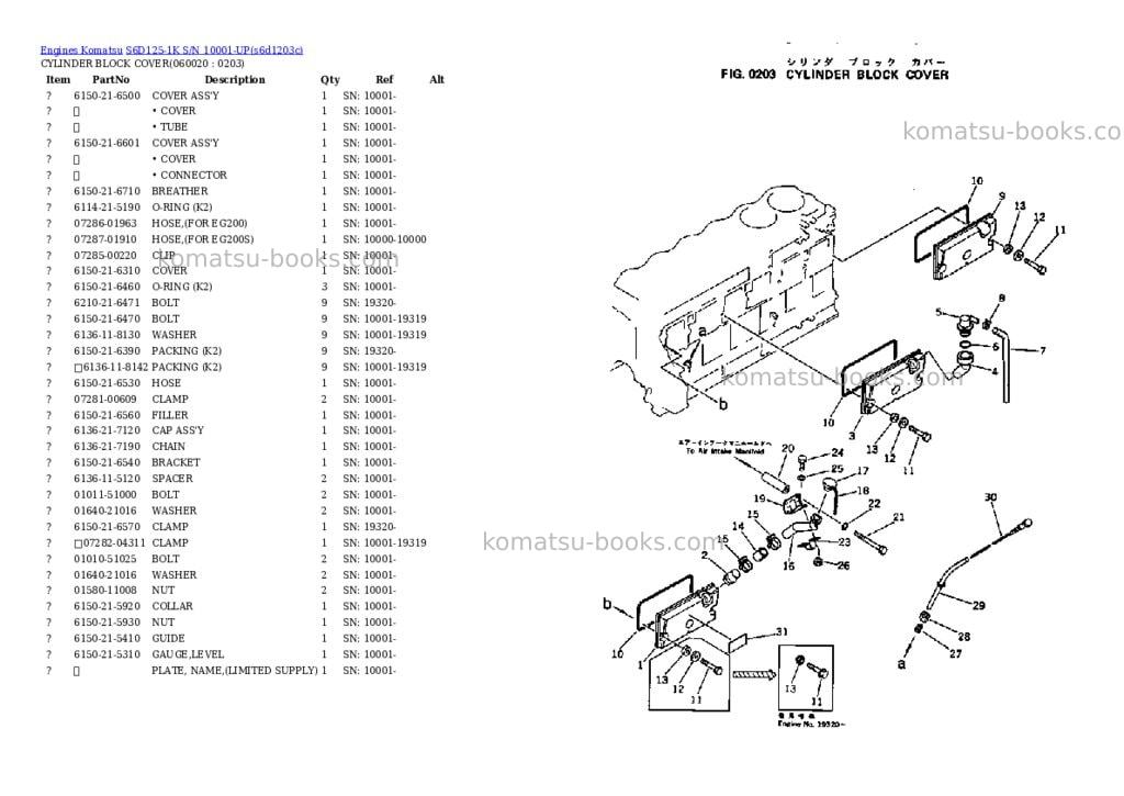 Komatsu S6D125-1K S/N 10001-UP Parts catalog cover Page 10 Komatsu S6D125-1K S/N 10001-UP Parts catalog cover Page 10