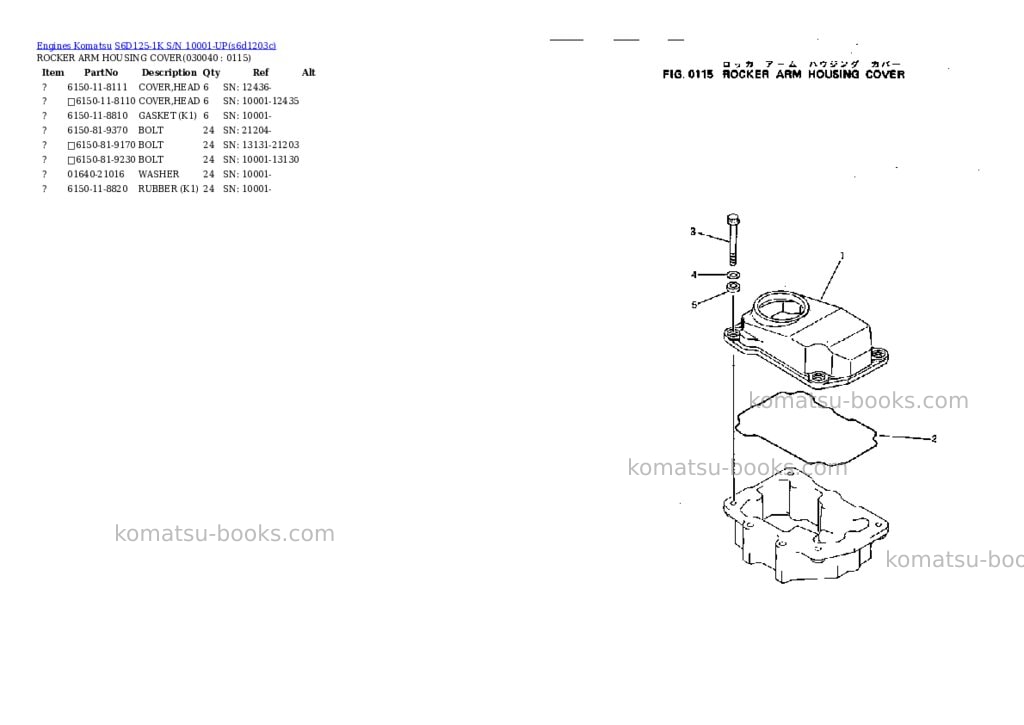 Komatsu S6D125-1K S/N 10001-UP Parts catalog cover Page 3 Komatsu S6D125-1K S/N 10001-UP Parts catalog cover Page 3