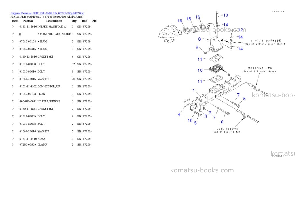 Komatsu s6d125e-2m-6 s/n 60721-up Parts catalog cover Page 2 Komatsu s6d125e-2m-6 s/n 60721-up Parts catalog cover Page 2
