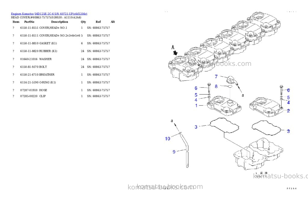 Komatsu S6D125E-2C-6 S/N 60721-UP Parts catalog cover Komatsu S6D125E-2C-6 S/N 60721-UP Parts catalog cover