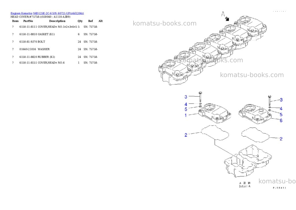 Komatsu S6D125E-2C-6 S/N 60721-UP Parts catalog cover Page 2 Komatsu S6D125E-2C-6 S/N 60721-UP Parts catalog cover Page 2