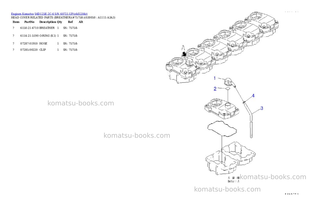 Komatsu S6D125E-2C-6 S/N 60721-UP Parts catalog cover Page 3 Komatsu S6D125E-2C-6 S/N 60721-UP Parts catalog cover Page 3