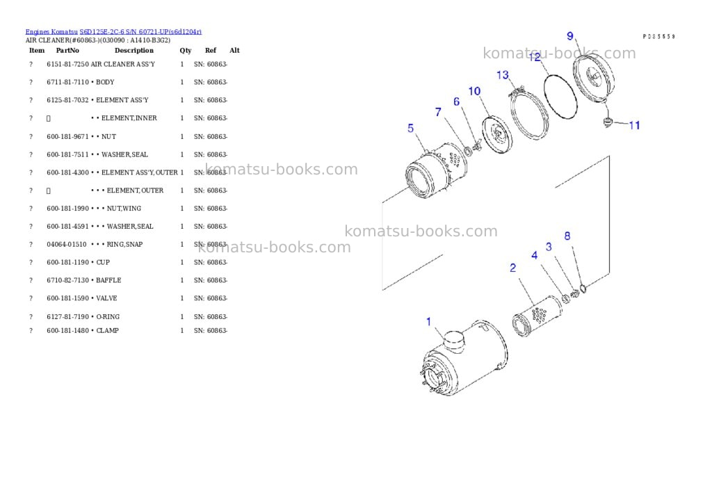 Komatsu S6D125E-2C-6 S/N 60721-UP Parts catalog cover Page 7 Komatsu S6D125E-2C-6 S/N 60721-UP Parts catalog cover Page 7