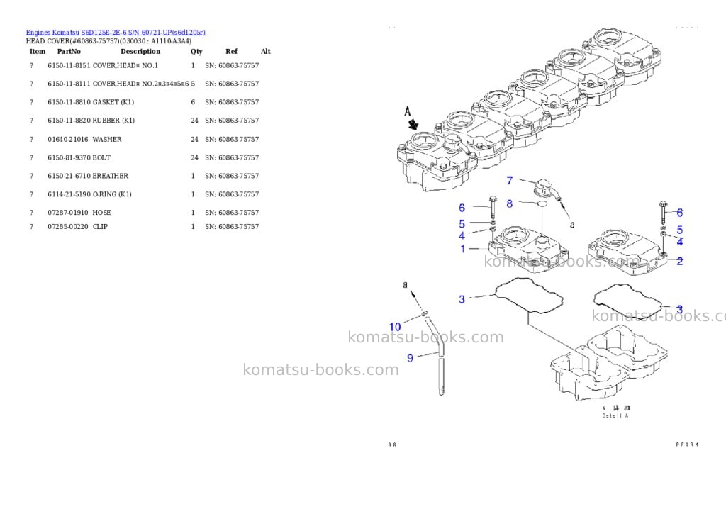 Komatsu S6D125E-2E-6 S/N 60721-UP Parts catalog cover Komatsu S6D125E-2E-6 S/N 60721-UP Parts catalog cover
