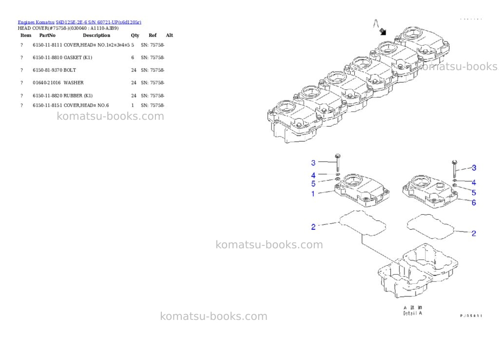 Komatsu S6D125E-2E-6 S/N 60721-UP Parts catalog cover Page 2 Komatsu S6D125E-2E-6 S/N 60721-UP Parts catalog cover Page 2