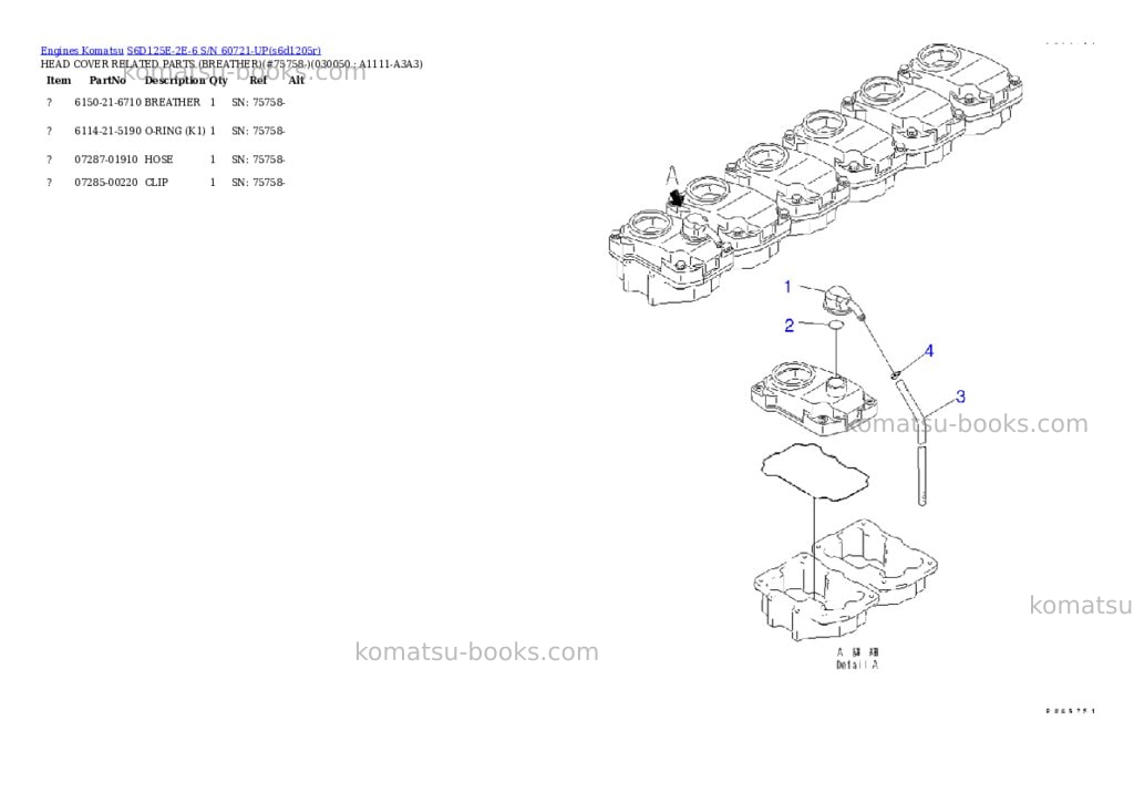 Komatsu S6D125E-2E-6 S/N 60721-UP Parts catalog cover Page 3 Komatsu S6D125E-2E-6 S/N 60721-UP Parts catalog cover Page 3