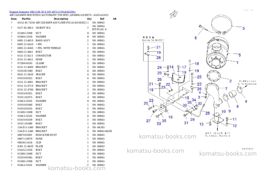 Komatsu s6d125e-2f-6 s/n 60721-up Parts catalog cover Page 6 Komatsu s6d125e-2f-6 s/n 60721-up Parts catalog cover Page 6