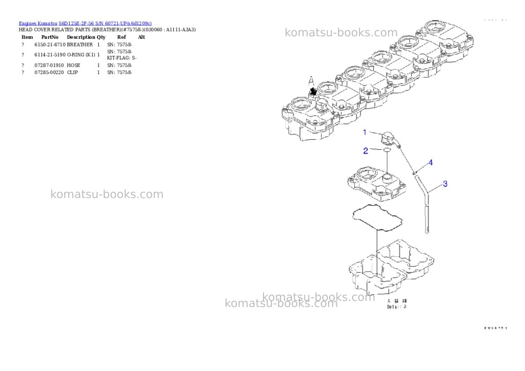 Komatsu s6d125e-2f-56 s/n 60721-up Parts catalog cover Komatsu s6d125e-2f-56 s/n 60721-up Parts catalog cover
