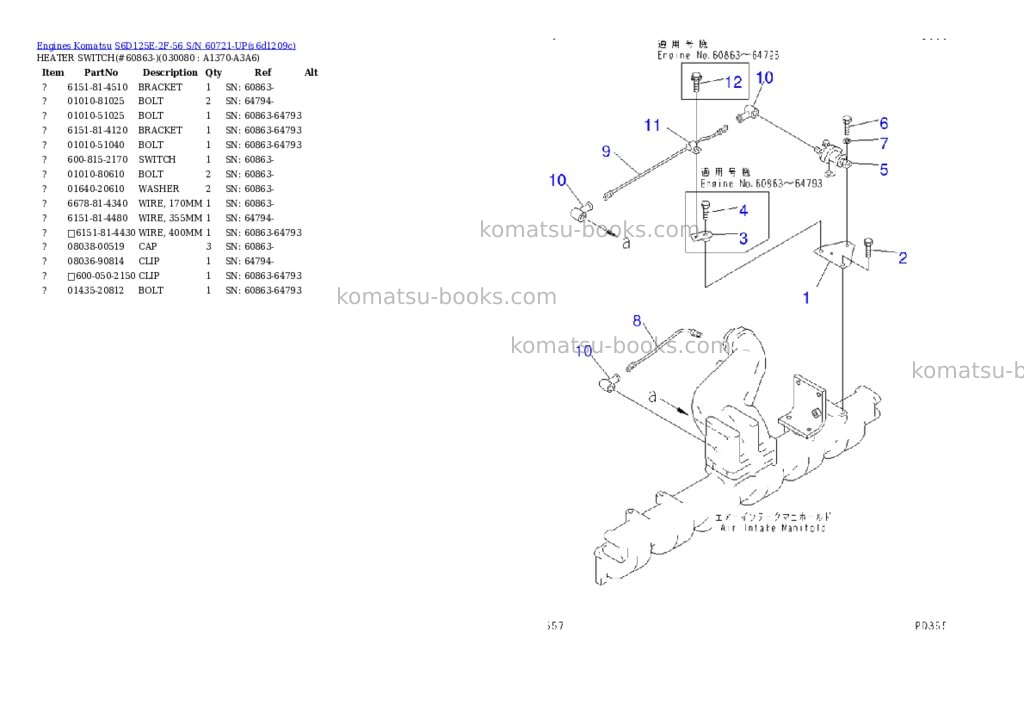 Komatsu s6d125e-2f-56 s/n 60721-up Parts catalog cover Page 3 Komatsu s6d125e-2f-56 s/n 60721-up Parts catalog cover Page 3