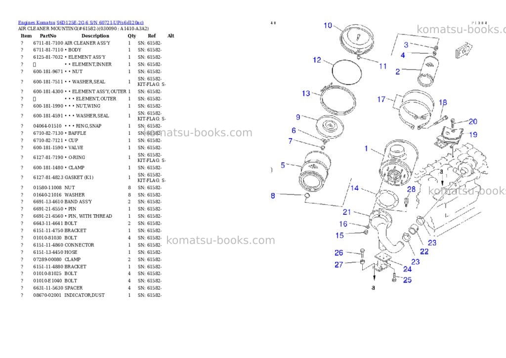 Komatsu s6d125e-2g-6 s/n 60721-up Parts catalog cover Page 8 Komatsu s6d125e-2g-6 s/n 60721-up Parts catalog cover Page 8