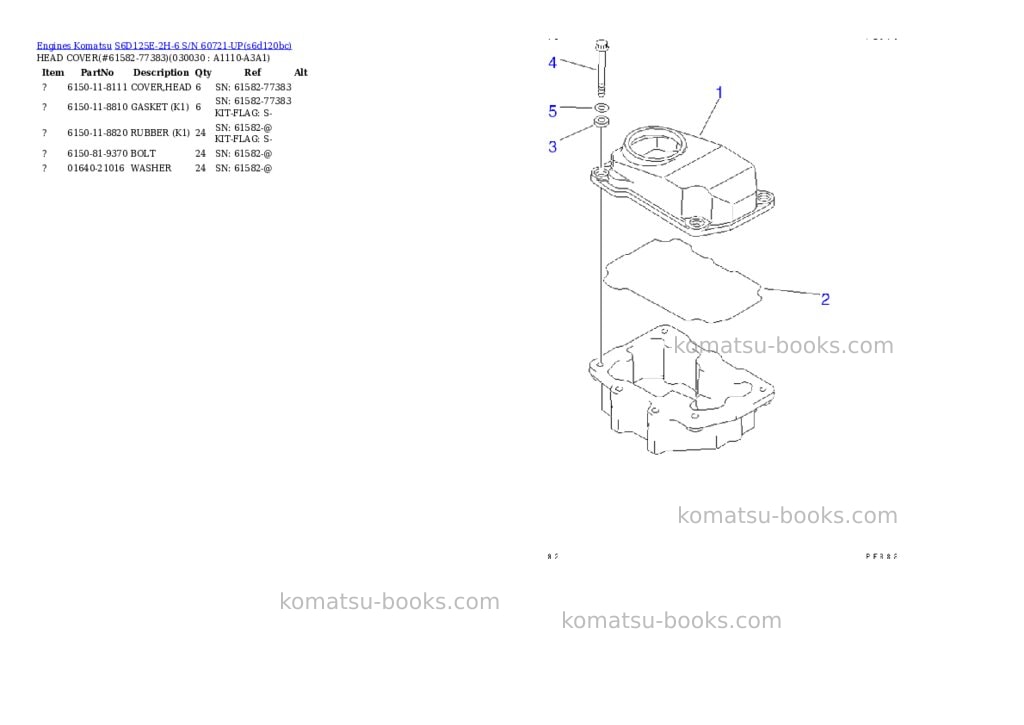 Komatsu s6d125e-2h-6 s/n 60721-up Parts catalog cover Page 2 Komatsu s6d125e-2h-6 s/n 60721-up Parts catalog cover Page 2