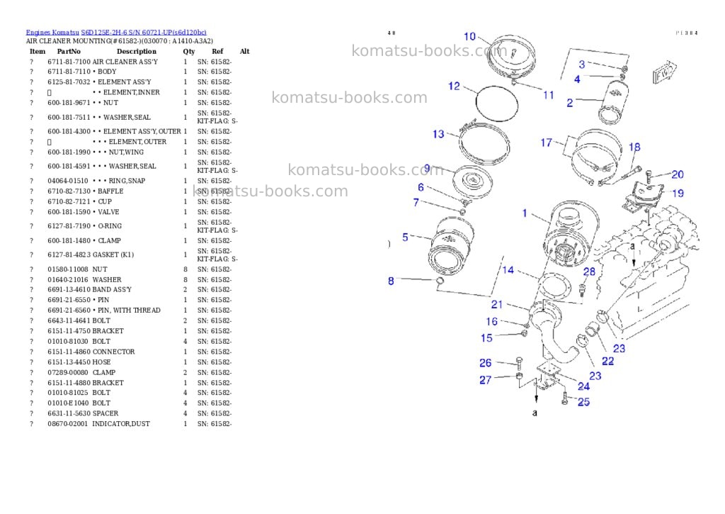 Komatsu s6d125e-2h-6 s/n 60721-up Parts catalog cover Page 6 Komatsu s6d125e-2h-6 s/n 60721-up Parts catalog cover Page 6