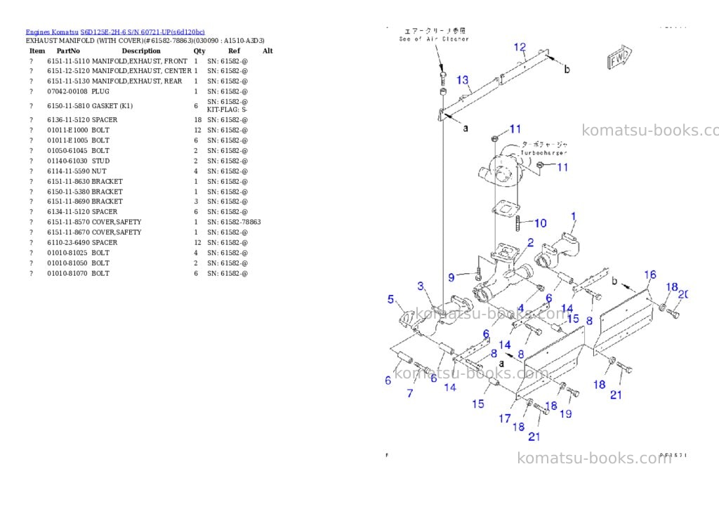 Komatsu s6d125e-2h-6 s/n 60721-up Parts catalog cover Page 8 Komatsu s6d125e-2h-6 s/n 60721-up Parts catalog cover Page 8