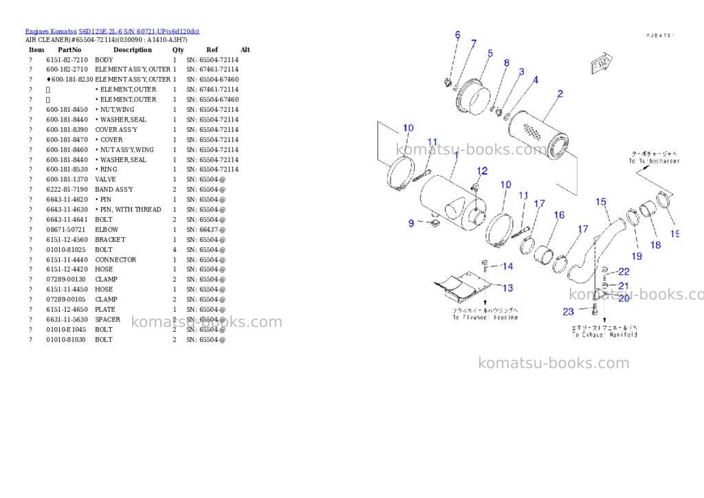 Komatsu s6d125e-2l-6 s/n 60721-up Parts catalog cover Komatsu s6d125e-2l-6 s/n 60721-up Parts catalog cover