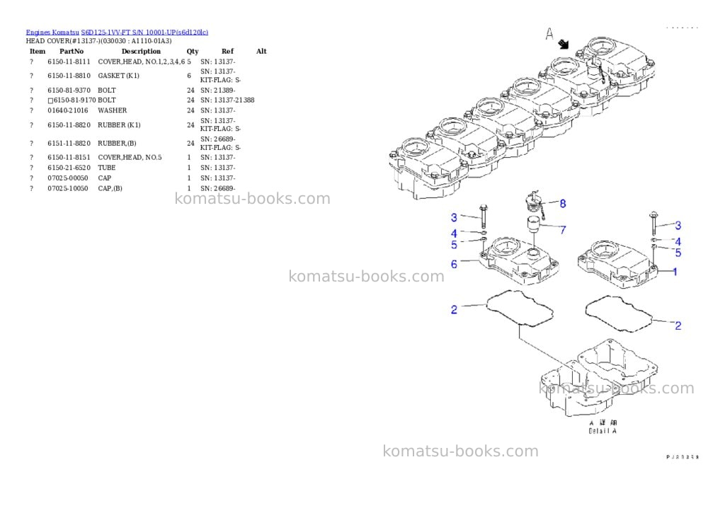 Komatsu s6d125-1vv-ft s/n 10001-up Parts catalog cover Page 2