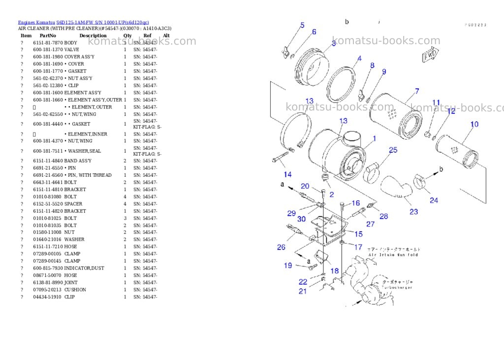 Komatsu s6d125-1am-fw s/n 10001-up Parts catalog cover Page 6 Komatsu s6d125-1am-fw s/n 10001-up Parts catalog cover Page 6