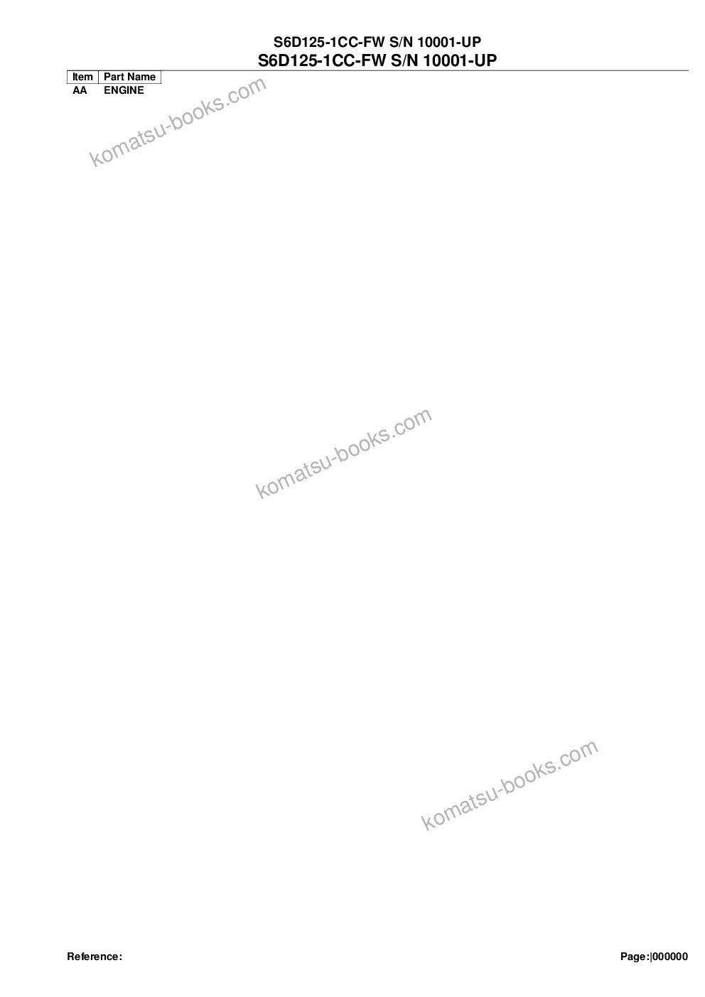 Komatsu s6d125-1cc-fw s/n 10001-up Parts catalog cover Komatsu s6d125-1cc-fw s/n 10001-up Parts catalog cover