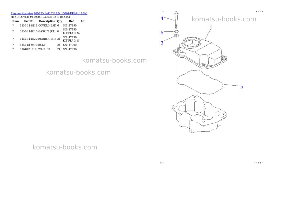 Komatsu s6d125-1ak-fw s/n 10001-up Parts catalog cover Page 2