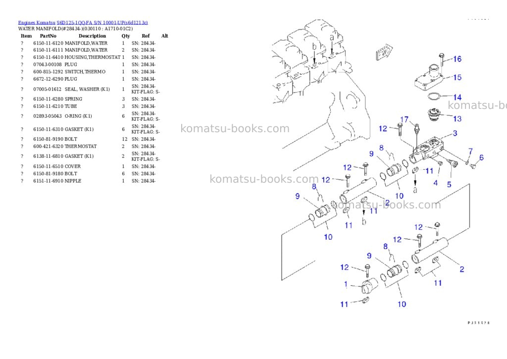 Komatsu s6d125-1qq-fa s/n 10001-up Parts catalog cover Page 10
