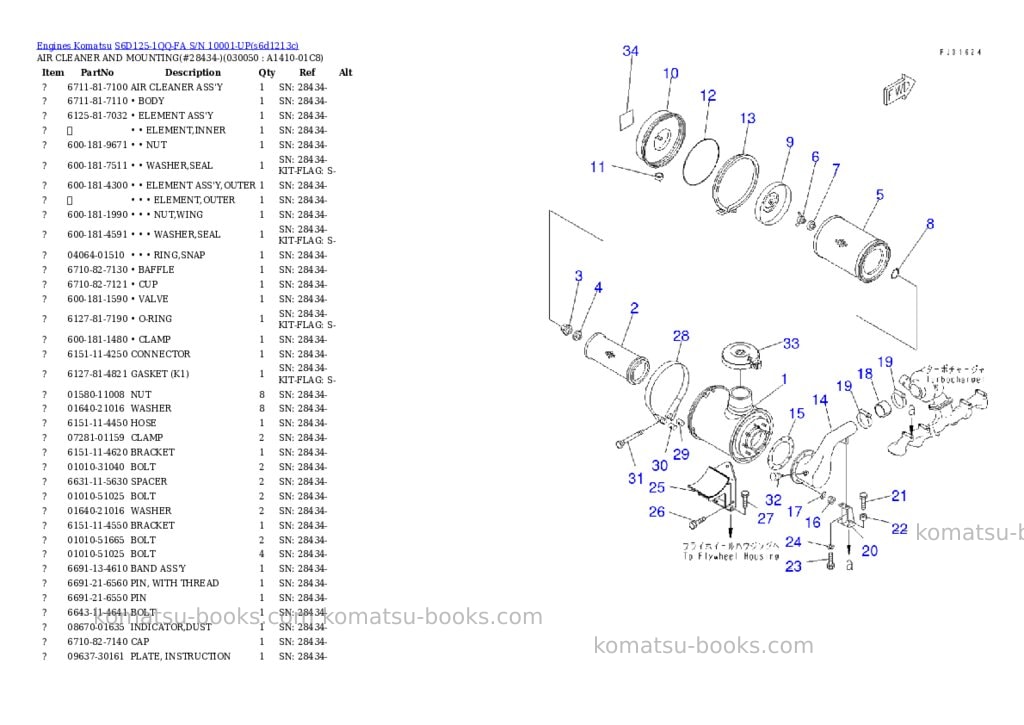 Komatsu s6d125-1qq-fa s/n 10001-up Parts catalog cover Page 4