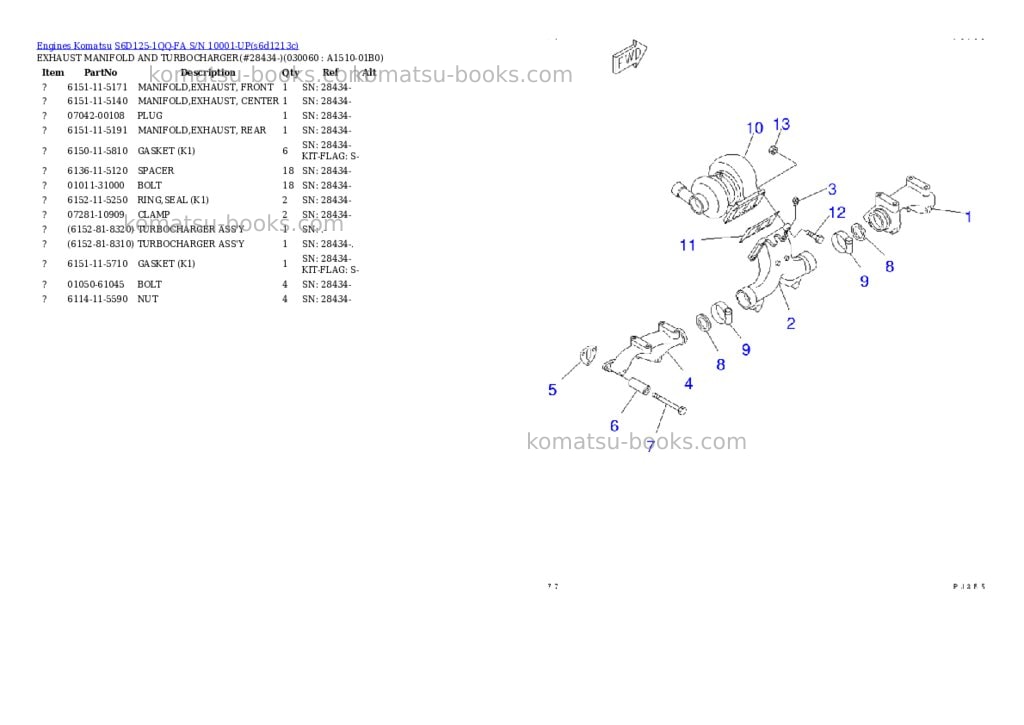 Komatsu s6d125-1qq-fa s/n 10001-up Parts catalog cover Page 5