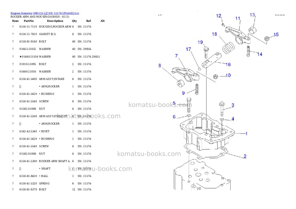 Komatsu S6D125-1JJ S/N 11574-UP Parts catalog cover Komatsu S6D125-1JJ S/N 11574-UP Parts catalog cover