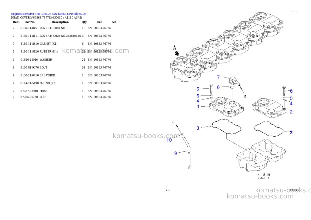 Komatsu s6d125e-2e s/n 60863-up Parts catalog cover