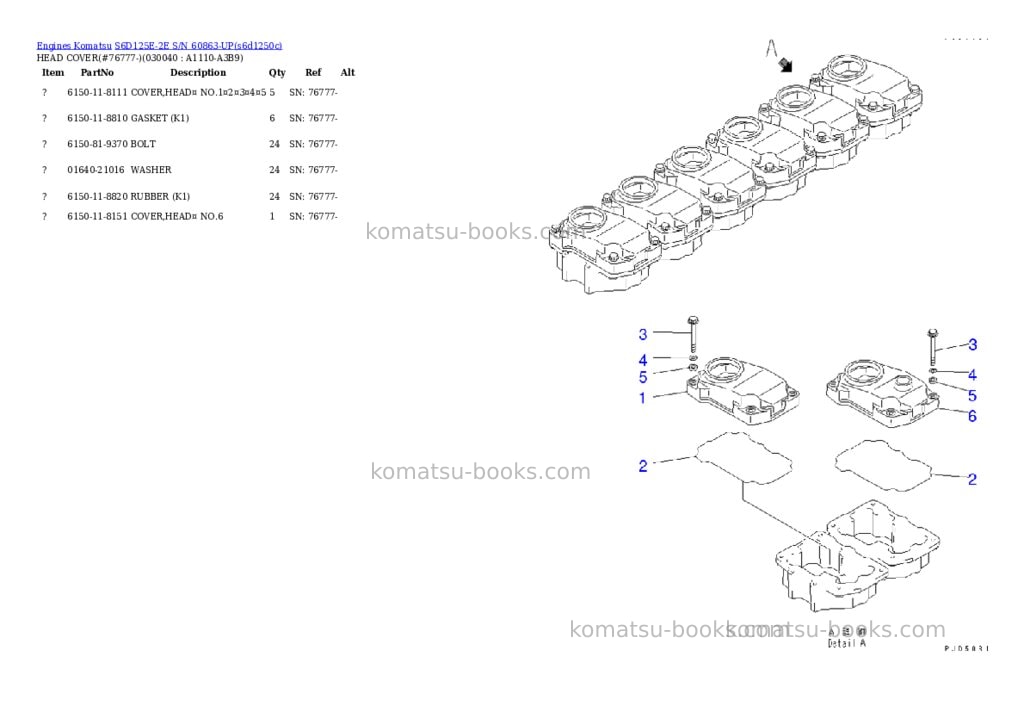 Komatsu s6d125e-2e s/n 60863-up Parts catalog cover Page 2