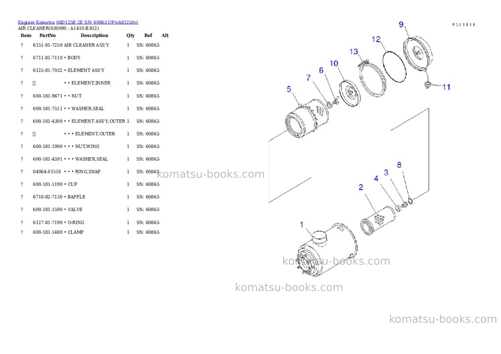 Komatsu s6d125e-2e s/n 60863-up Parts catalog cover Page 7