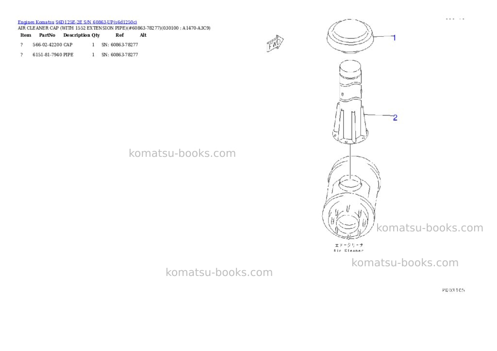 Komatsu s6d125e-2e s/n 60863-up Parts catalog cover Page 8
