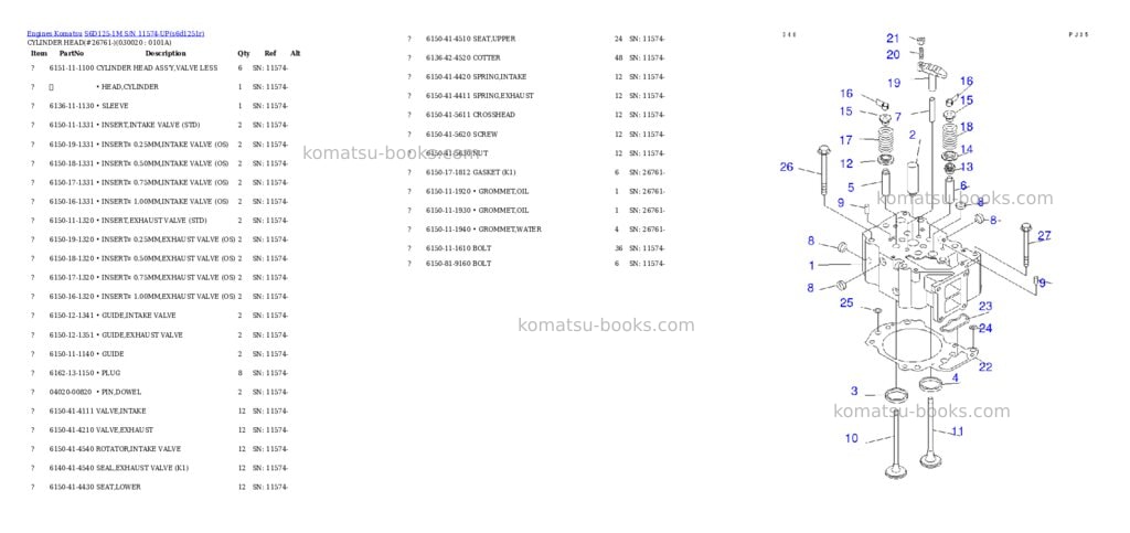 Komatsu S6D125-1M S/N 11574-UP Parts catalog cover Komatsu S6D125-1M S/N 11574-UP Parts catalog cover